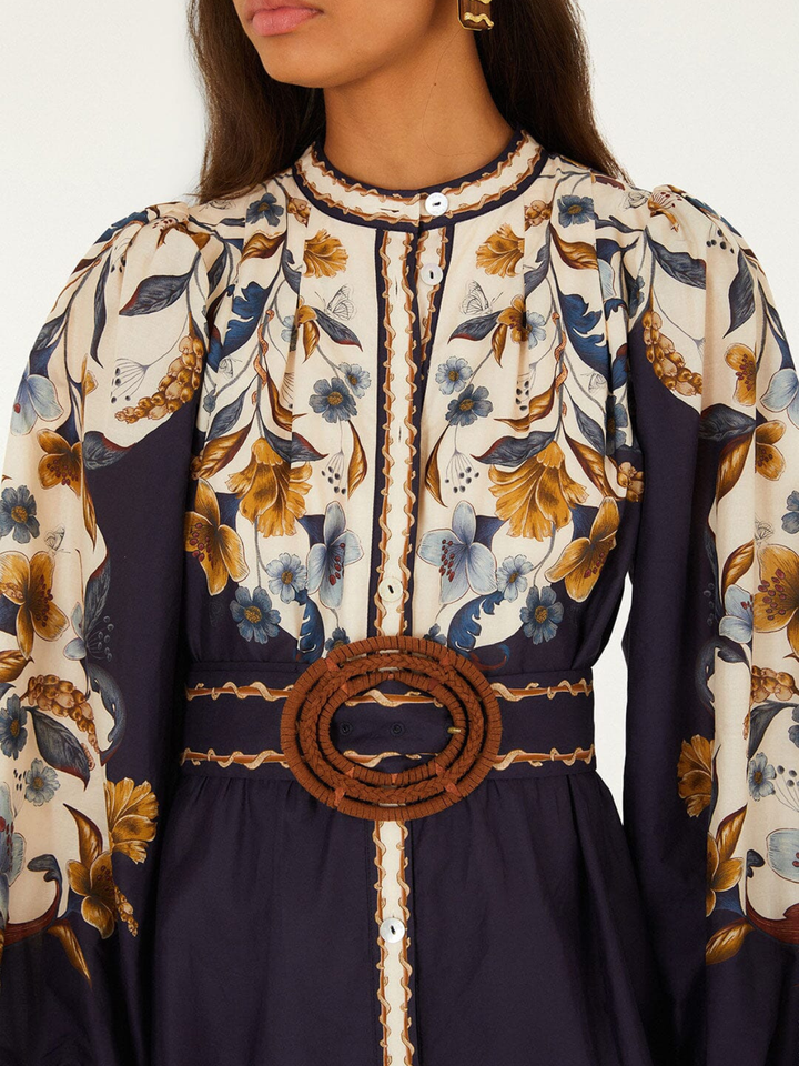 GOLDEN NATURE NAVY BLUE MINI DRESS