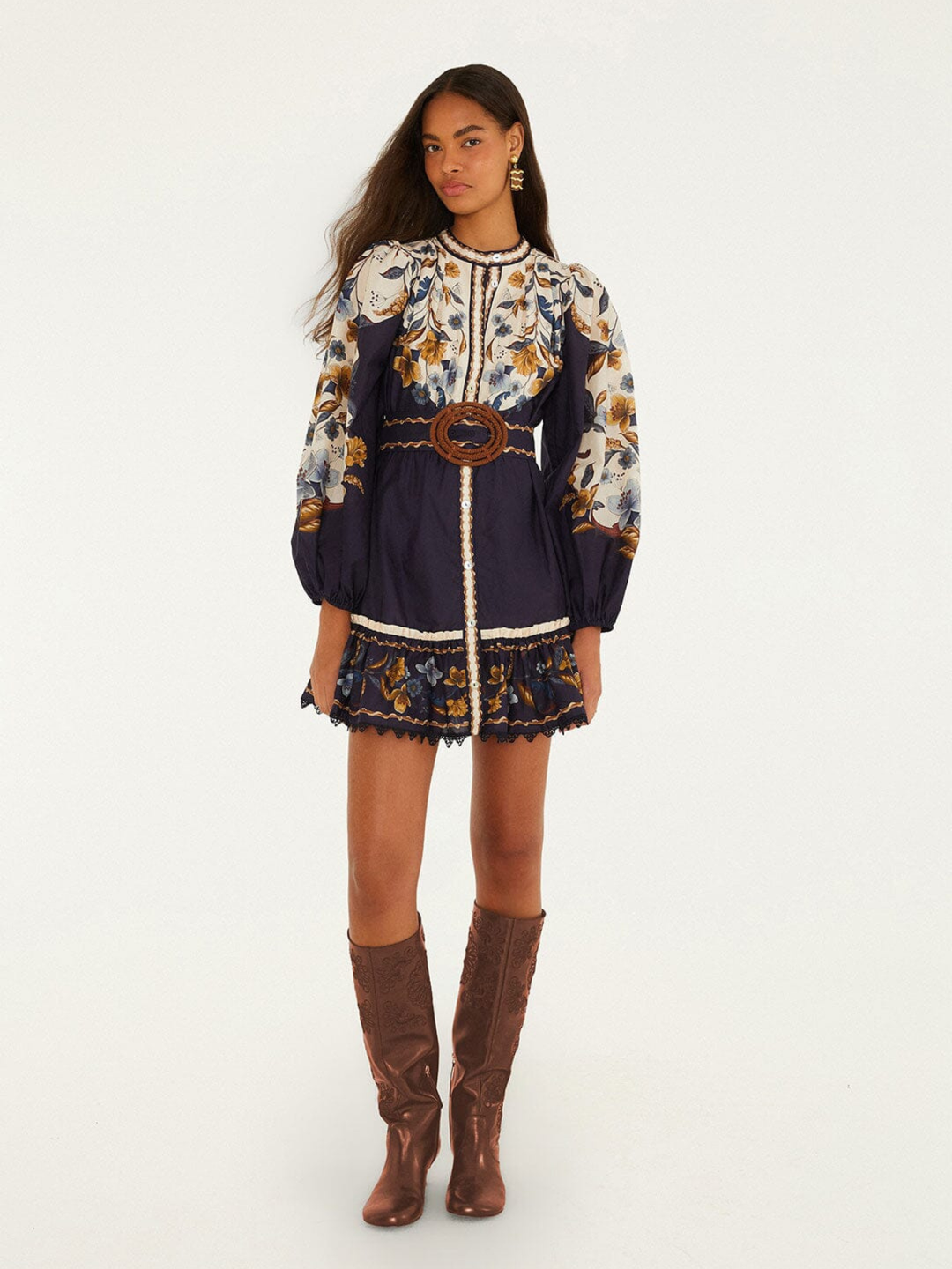 GOLDEN NATURE NAVY BLUE MINI DRESS