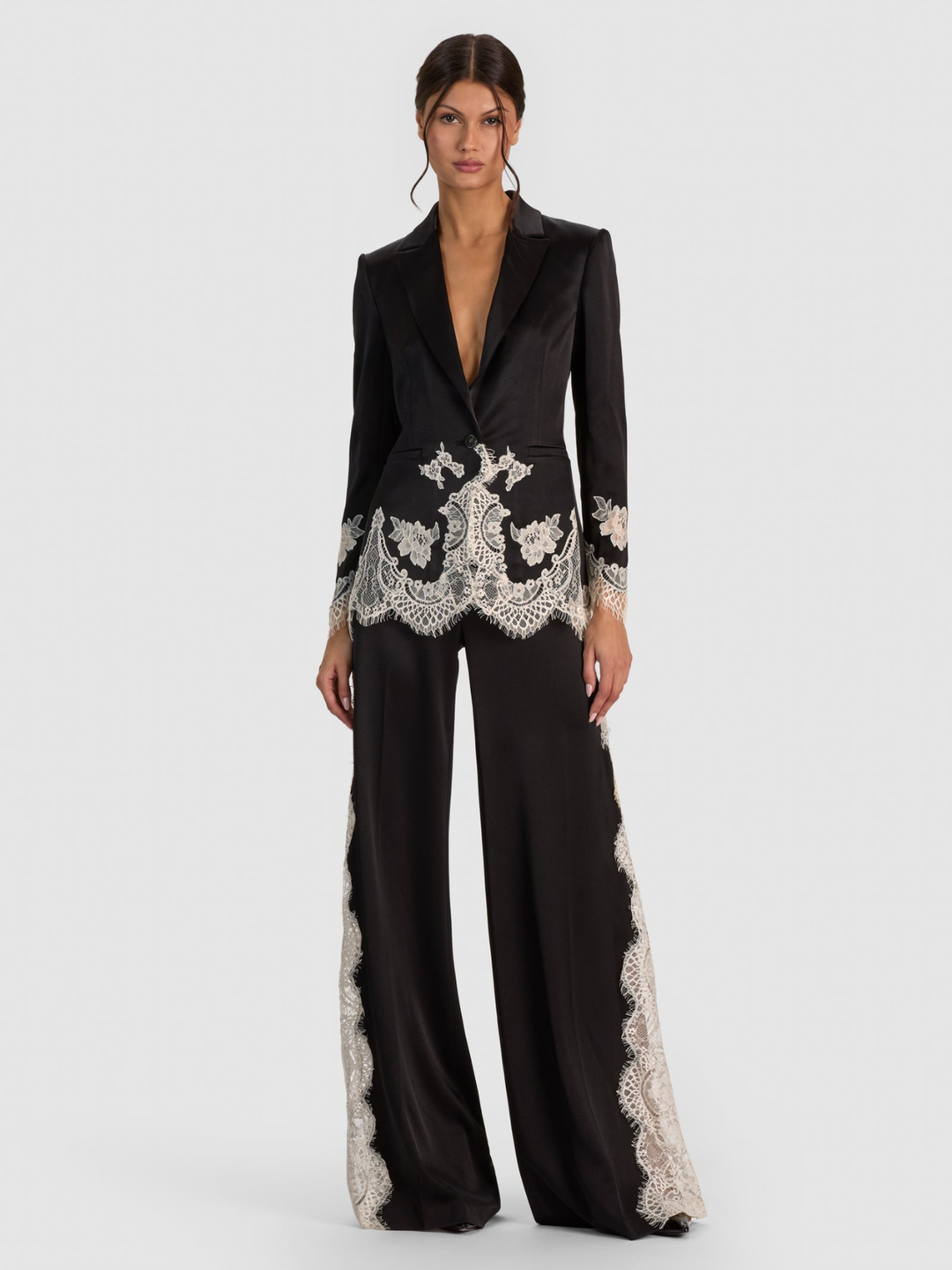 BREANN CUTAWAY LACE LONG FITTED BLAZER