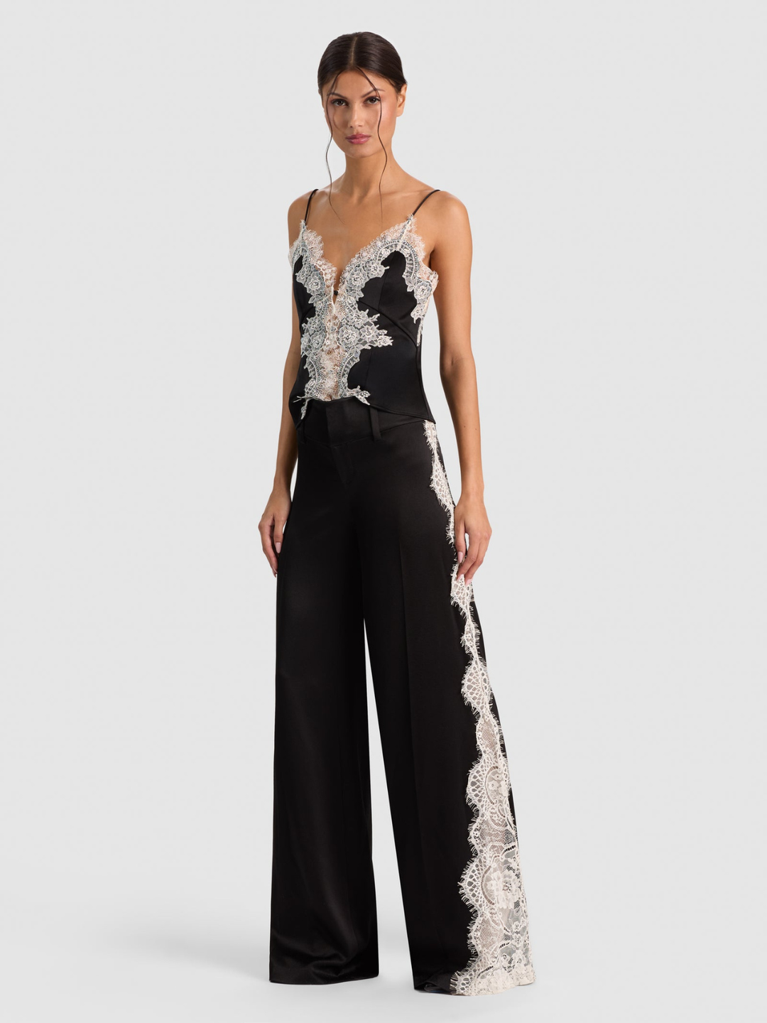 OLIVIA LR WIDE LEG PANT W CUTAWAY LACE GODET