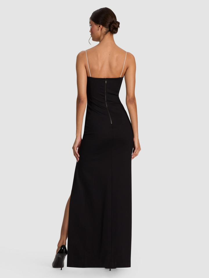 HALLIE EMBELL PEEKABOO HI SLIT MAXI DRESS