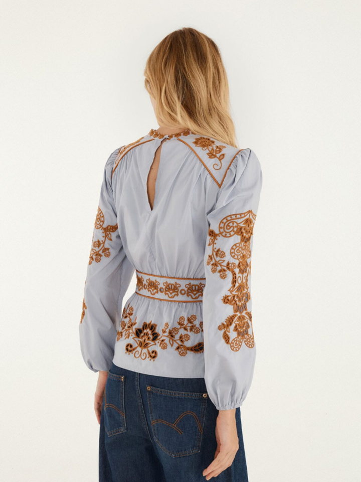 FLOWER RICHELIEU LIGHT BLUE LONG SLEEVE BLOUSE