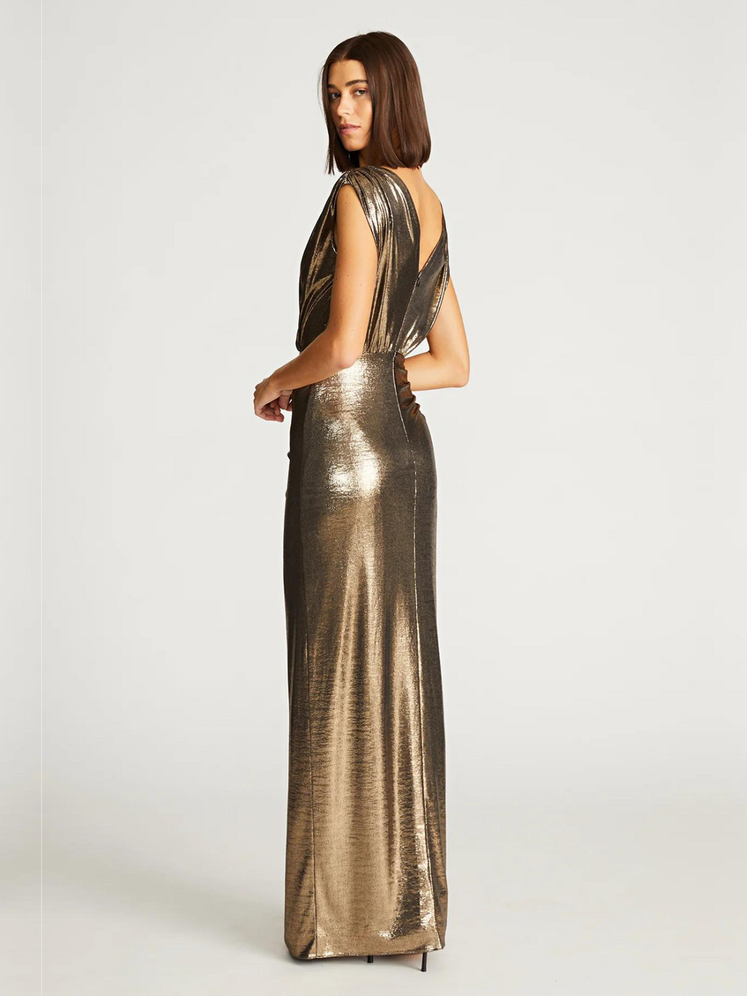 MISHA GOWN IN METALLIC JERSEY