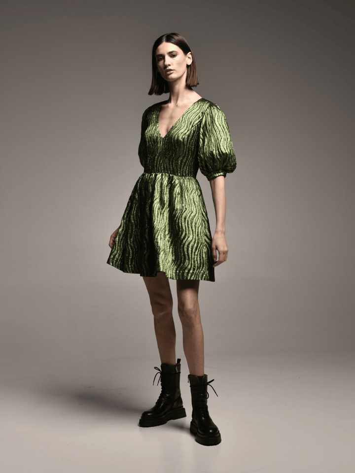 WIDE SLEEVE BROCADE DRESS