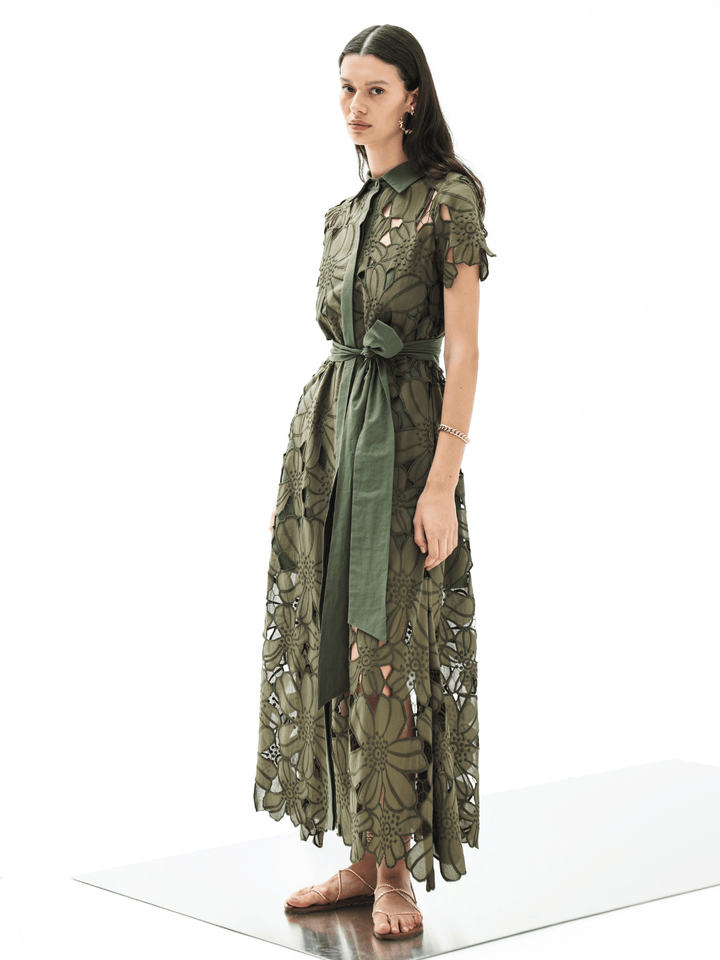 Anafi Spitzenkleid Pesto