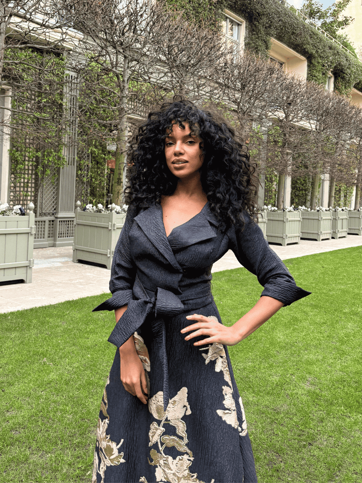 Metallic Floral Abendkleid