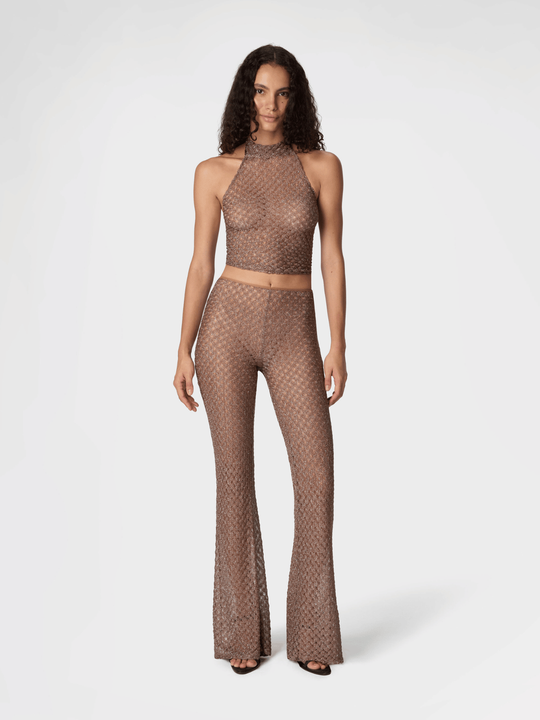 Beach trousers made of lamé viscose with a spiderweb pattern