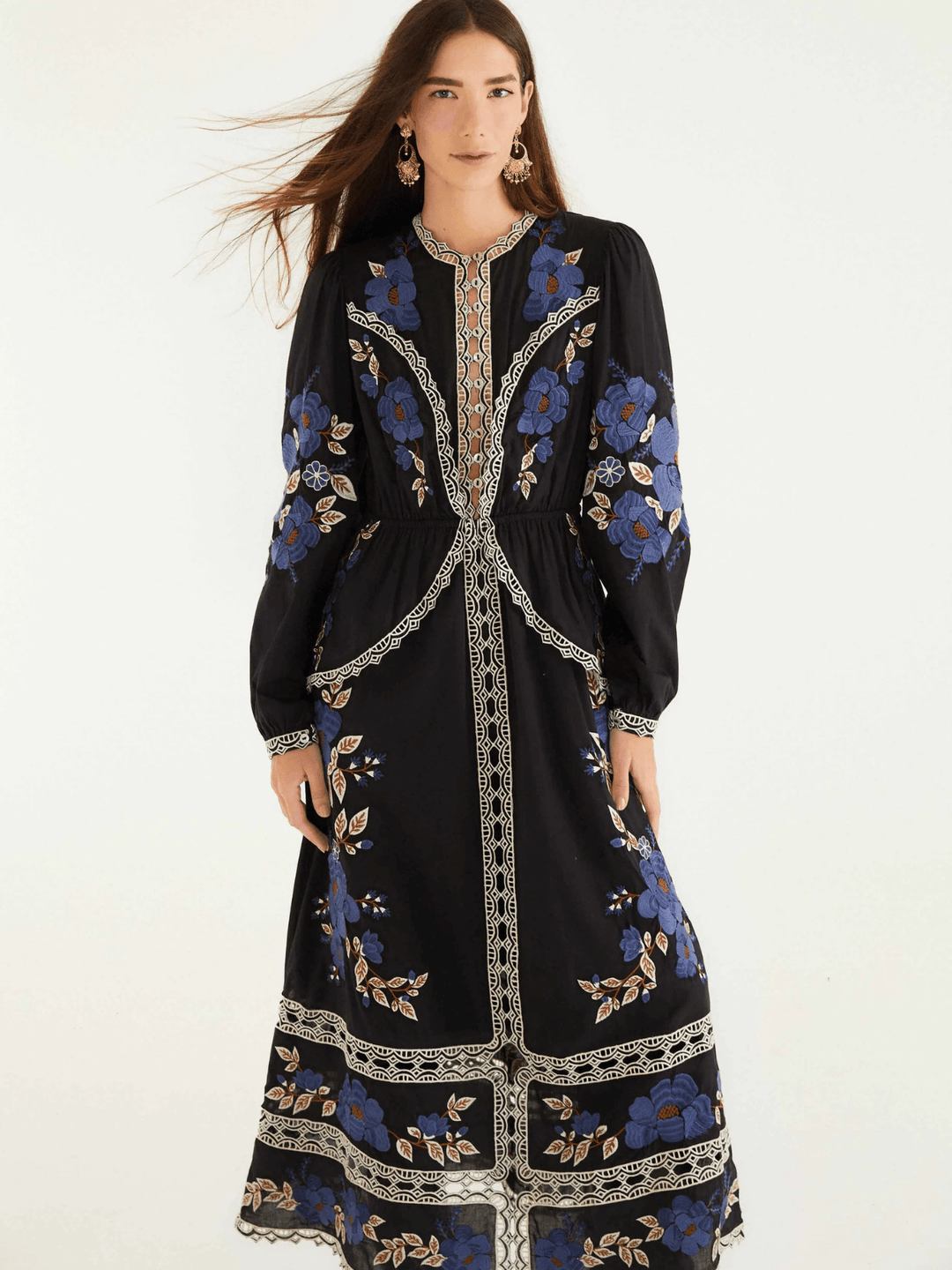 Midikleid mit Stickerei