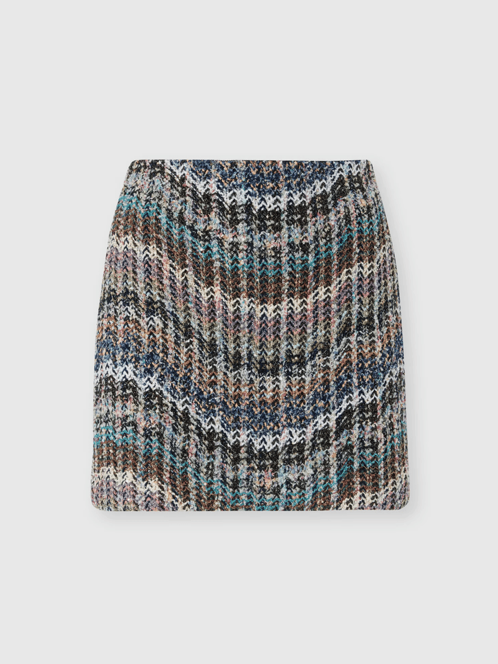 Mehrfarbiger Missoni Minirock aus Woll-Lamé mit Pailletten in der Vorderansicht am Model