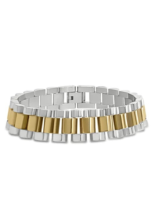 Silver & Gold Chunky Watch Band Bracelet