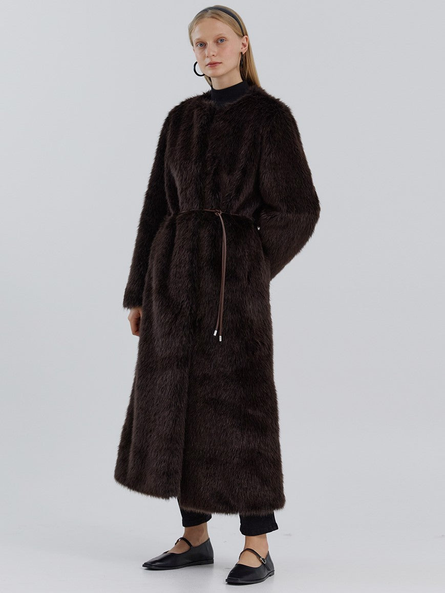 WEATHER fake fur long hair coat